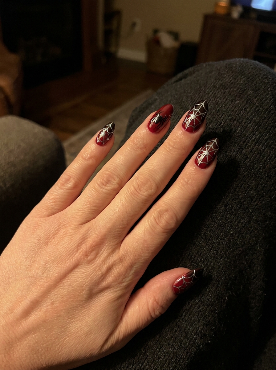 Black and Red Web Nails als Spiderman Nägel Inspiration 2026